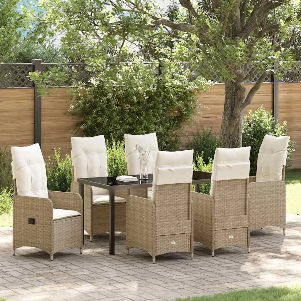 Ensemble de salle à manger pour jardin 7 pcs Beige polyrotin vidaXL 3379657 Beige
