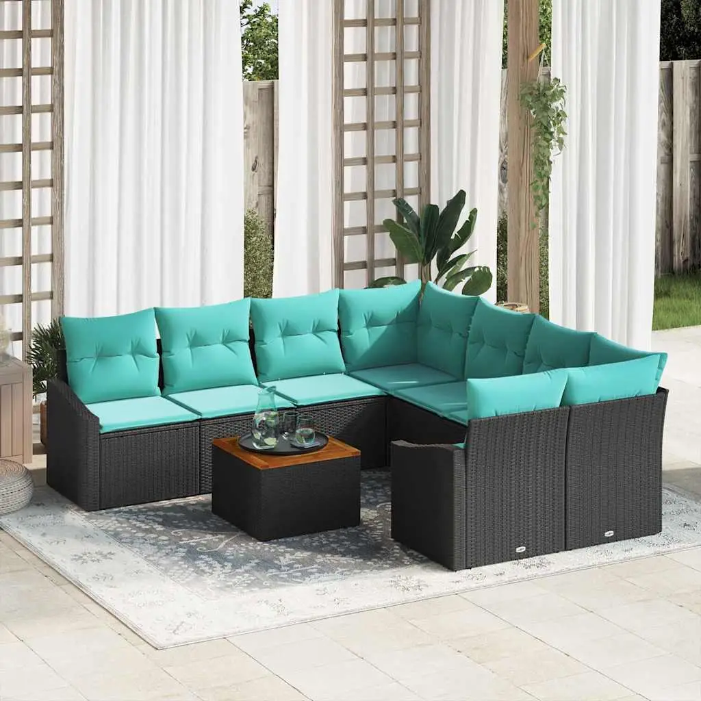 Ensemble de canapé de jardin avec coussin 9 pcs Noir polyrotin vidaXL 3347816