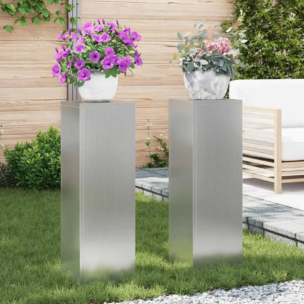 Ensemble de 2 Porte-plantes en Acier Galvanisé Résistant aux UV pour Extérieur Terrasse Argenté 75 cm – ComfortXL Outdoor Living