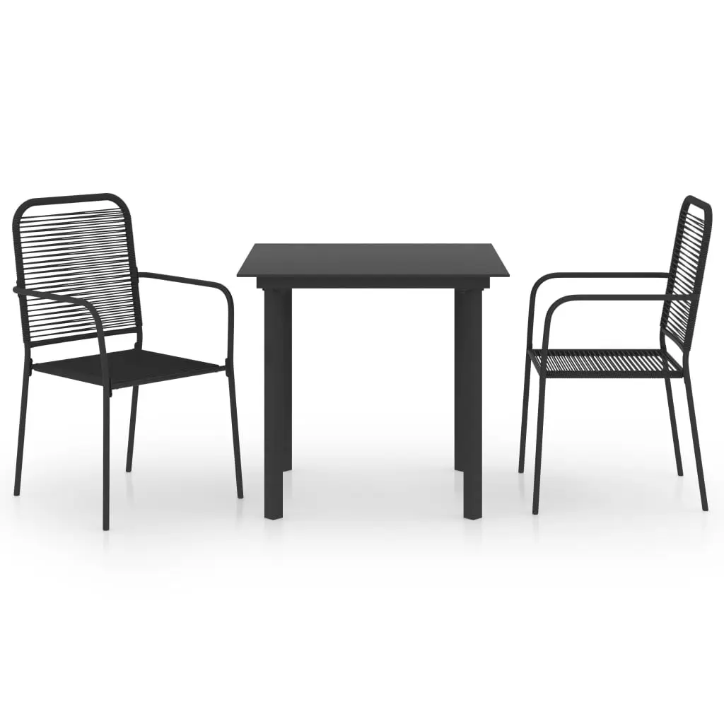 Ensemble de 3 pcs table de jardin avec chaises – mobilier de jardin noir verre et acier