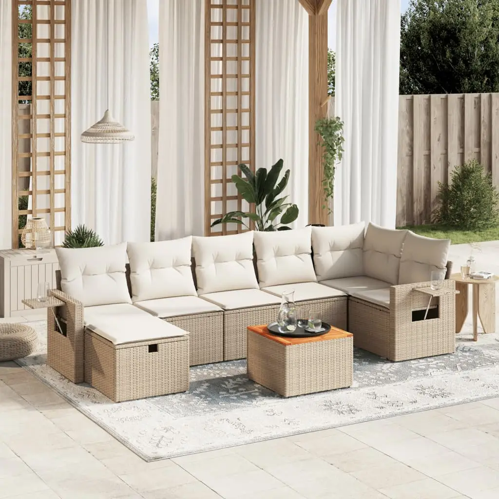 Ensemble de Jardin 8 pcs en Poly Rotin Modulable avec Coussins Confort Beige – ComfortXL Outdoor Living