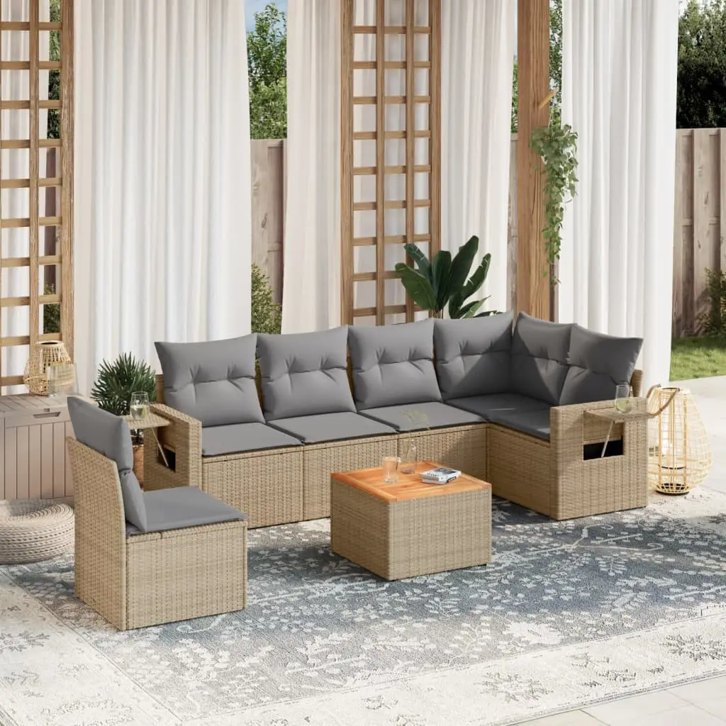 Ensemble de Jardin d’Angle 6 Places Résine Tressée et Coussins Gris Clair pour Extérieur Beige – ComfortXL Outdoor Living
