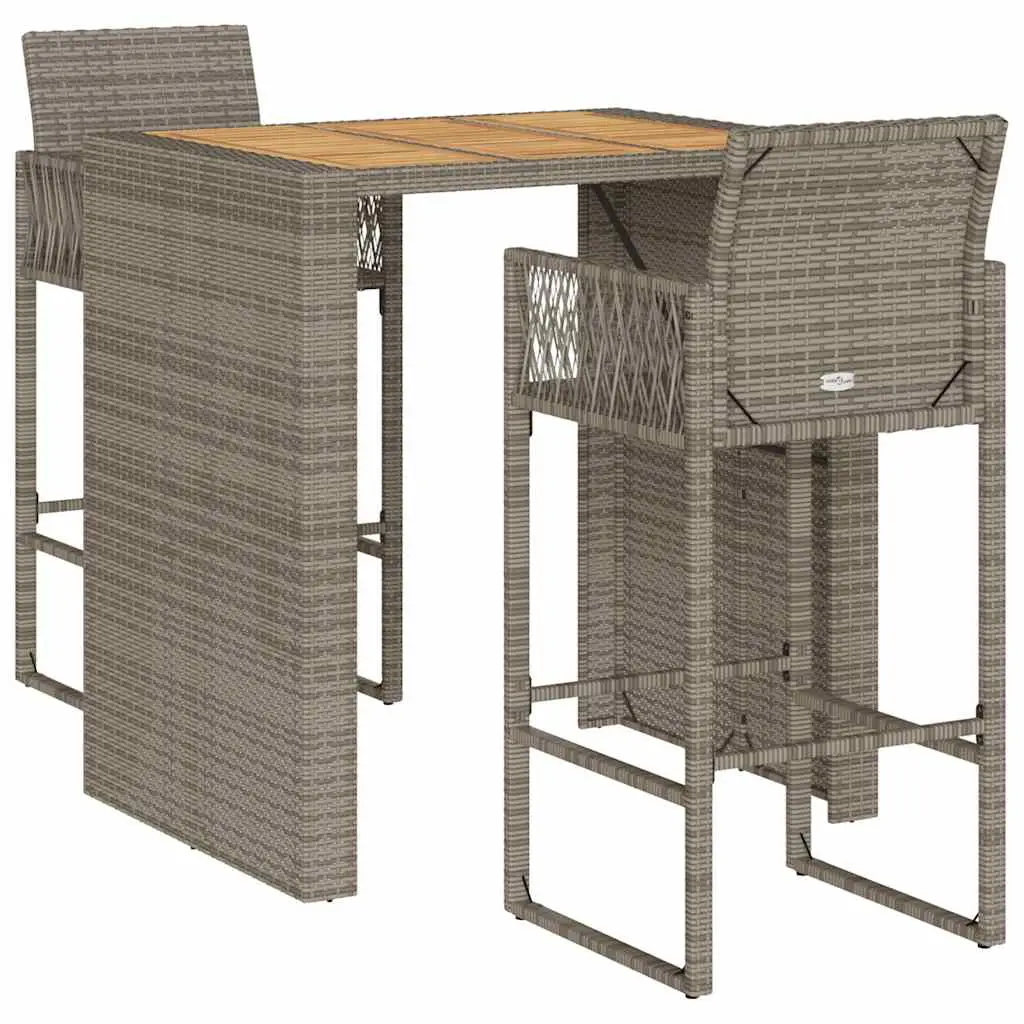 Ensemble de 3 pcs bar de jardin – Mobilier d’extérieur – Mobilier de jardin sans coussins gris poly rotin