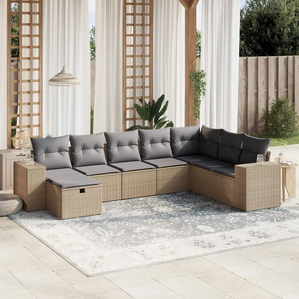 Ensemble de canapés 8 places Résine Tressée Bicolore Modulable avec Pouf pour Véranda et Jardin Beige – ComfortXL Outdoor Living