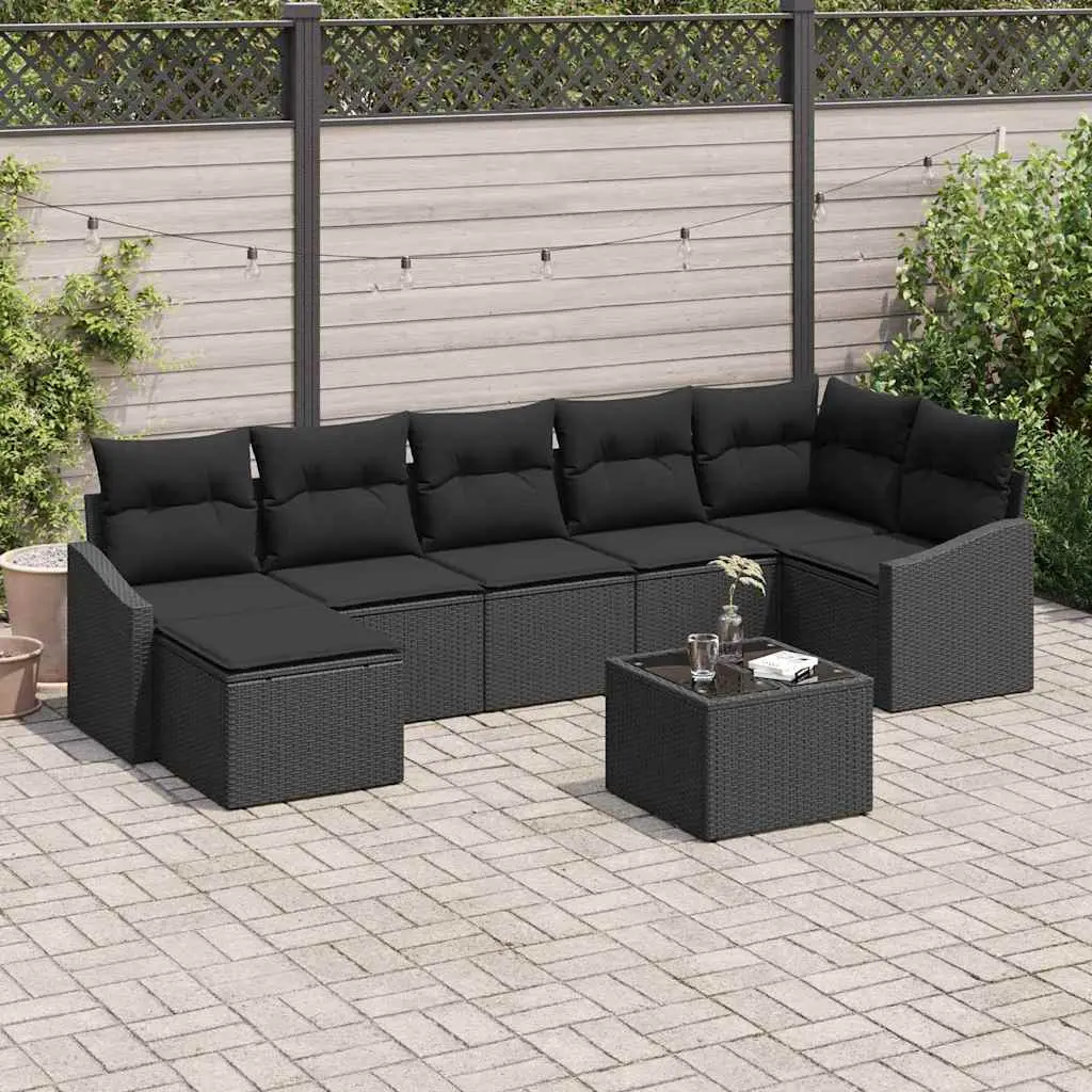 Ensemble de Canapés avec coussin 8 pcs Noir polyrotin vidaXL 3346823