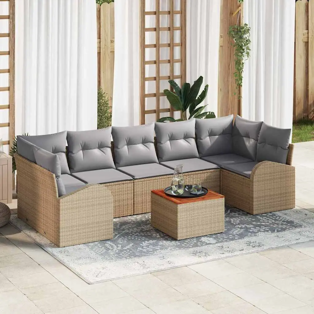 Ensemble d’Angle pour Terrasse 8 Pièces Résine Tressée 7 Places Modulable Rangement Beige – ComfortXL Outdoor Living