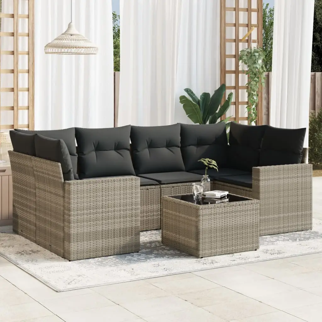Ensemble canapés de jardin 7 places en polyrotin modulable avec table pour terrasse Gris Clair – ComfortXL Outdoor Living