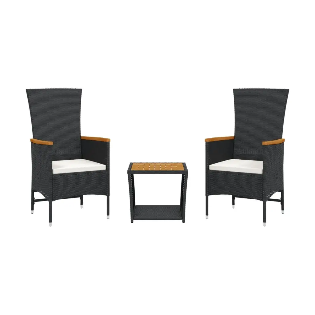Ensemble de 3 pcs table de jardin et chaises avec coussins – mobilier de jardin Noir-JU3012