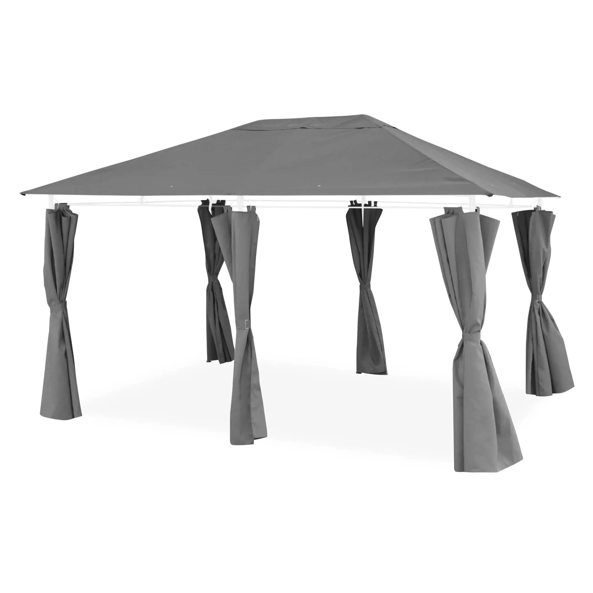 Ensemble complet toile de toit et rideaux gris pour tonnelle 3x4m Divio – toile de rechange pergola. toile de remplacement | sweeek
