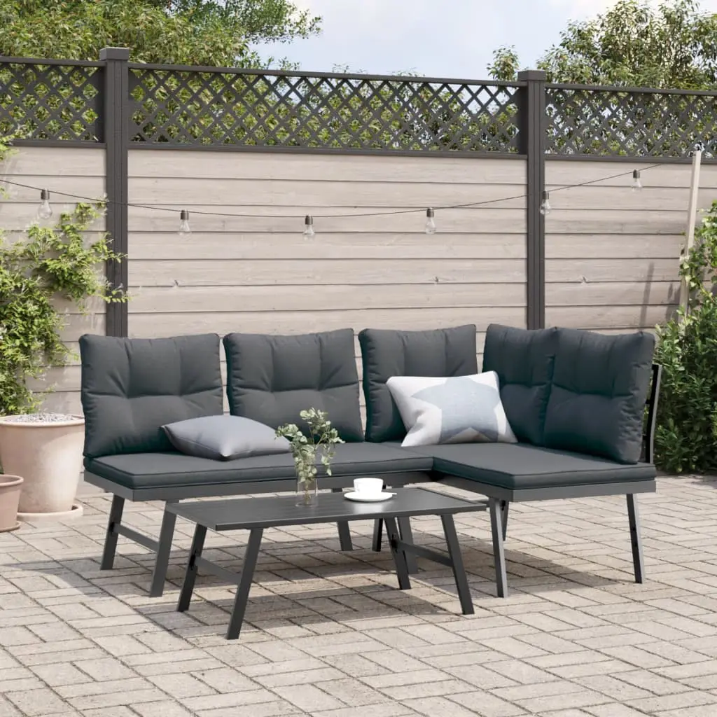 Ensemble de bancs de jardin avec coussins 3 pcs noir vidaXL 3283711