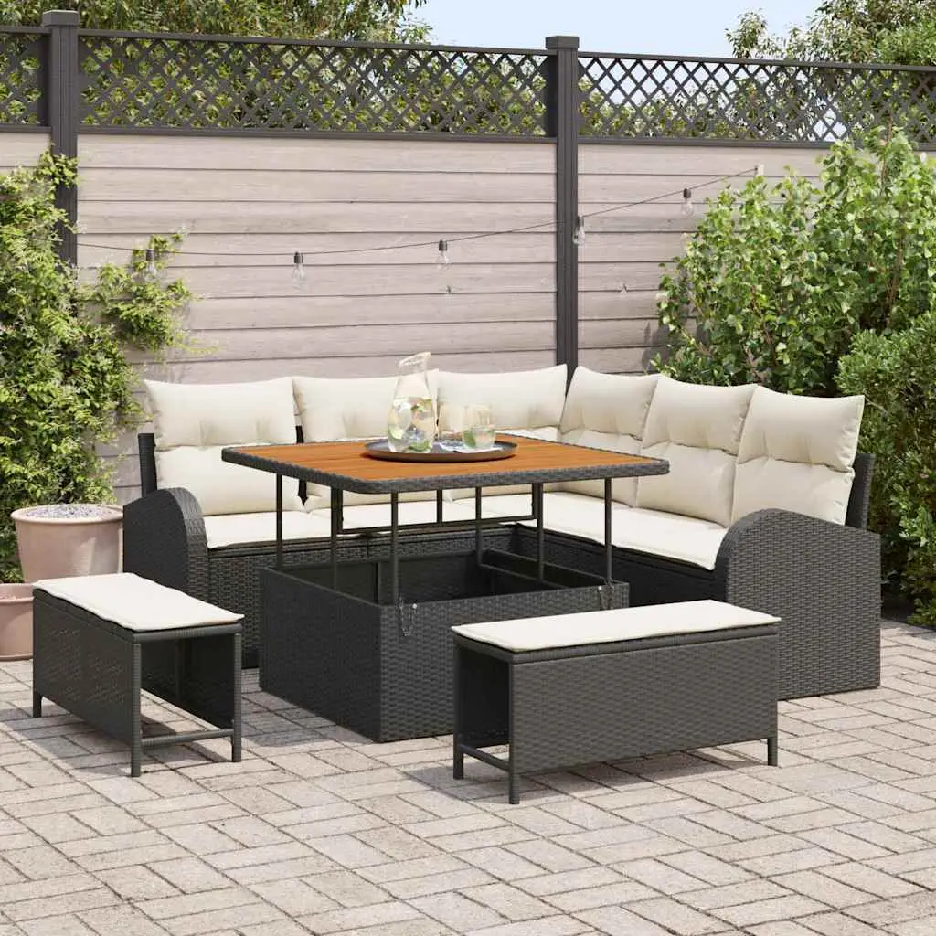 Ensemble de jardin 8 pièces polyrotin avec coussins pour 7 personnes Noir – ComfortXL Outdoor Living