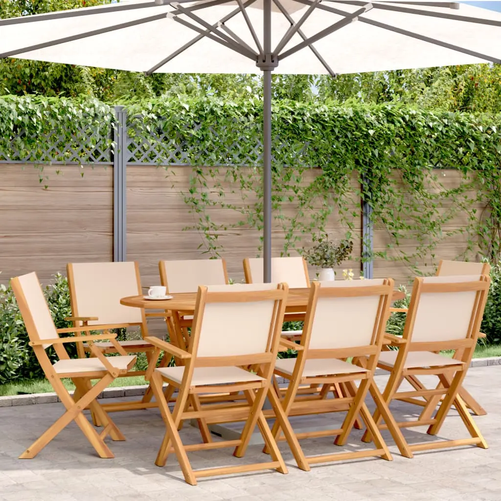 Ensemble de 8 Sièges d’Extérieur Pliants Bois d’Acacia et Tissu Polyester Durable Beige – ComfortXL Outdoor Living