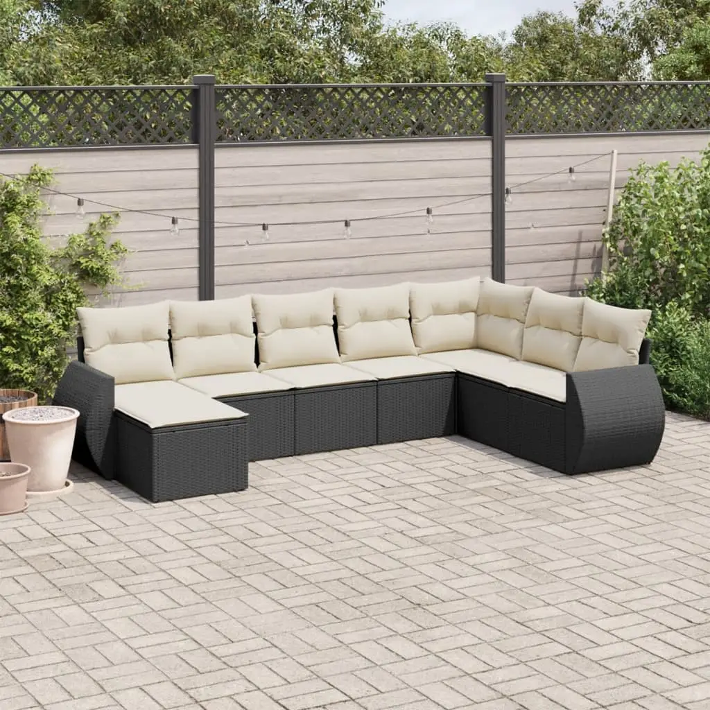 Ensemble Canapé de Jardin 8 Places Résine Tressée Modulable avec Pouf pour Extérieur Noir 8 Pièces – ComfortXL Outdoor Living