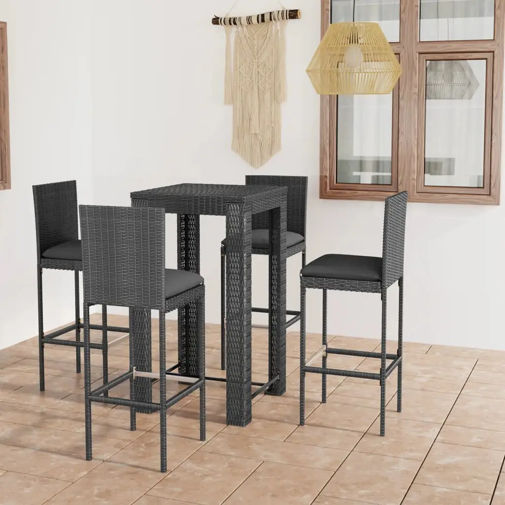 Ensemble de bar d’extérieur 5 pcs coussins Résine tressée Gris vidaXL 3064795