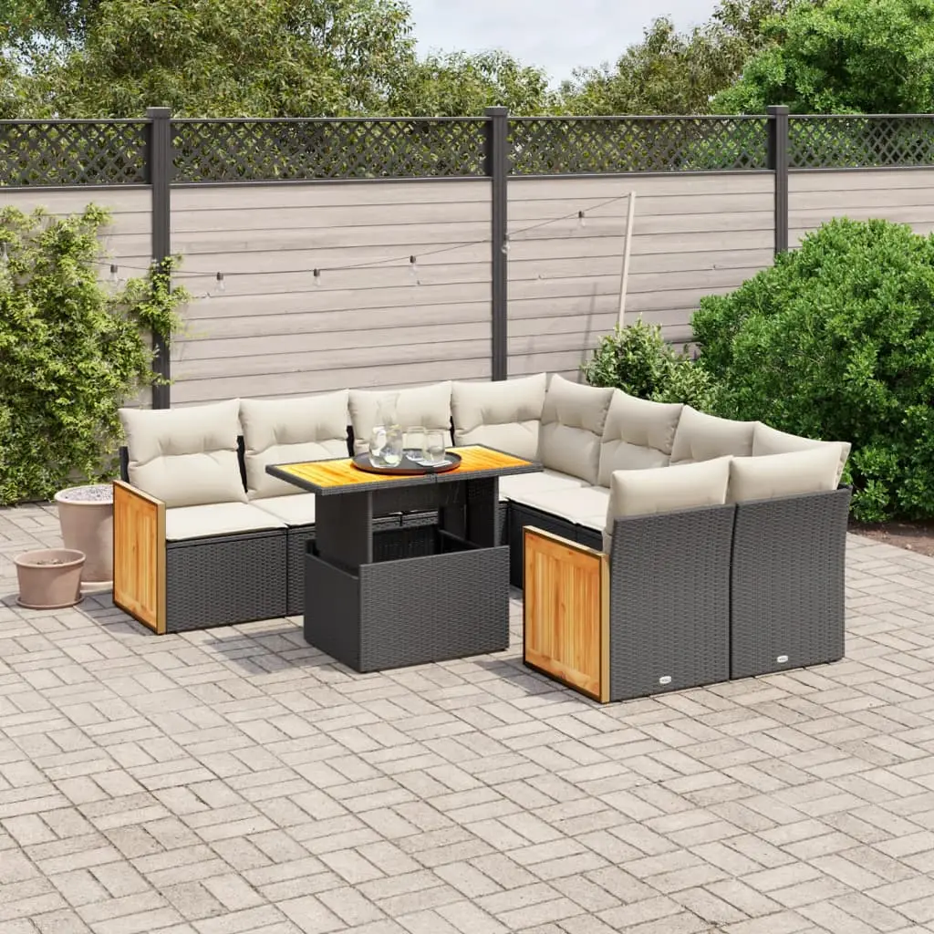 Ensemble de jardin 8 places en poly rotin avec table transformable Noir – ComfortXL Outdoor Living