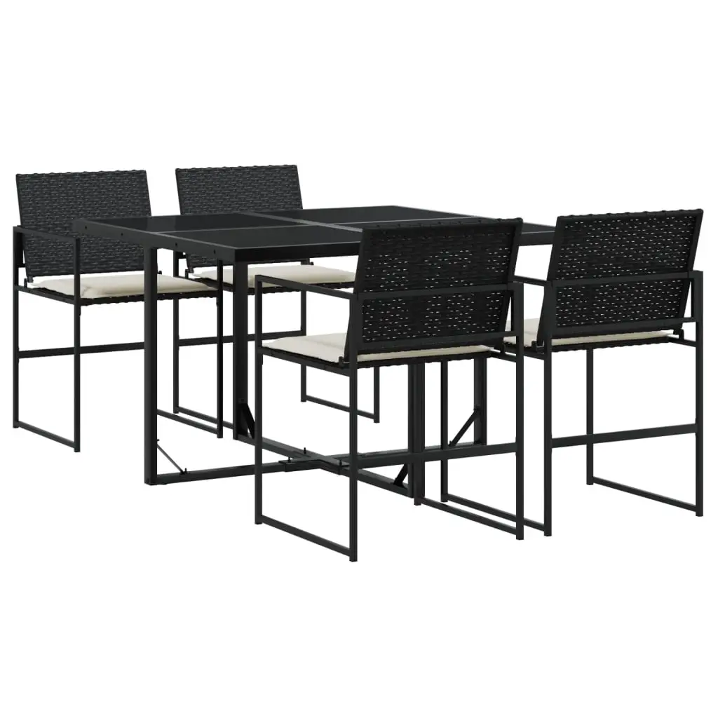 Ensemble de 5 pcs table de jardin et chaises avec coussins – mobilier de jardin noir résine tressée-JU2375