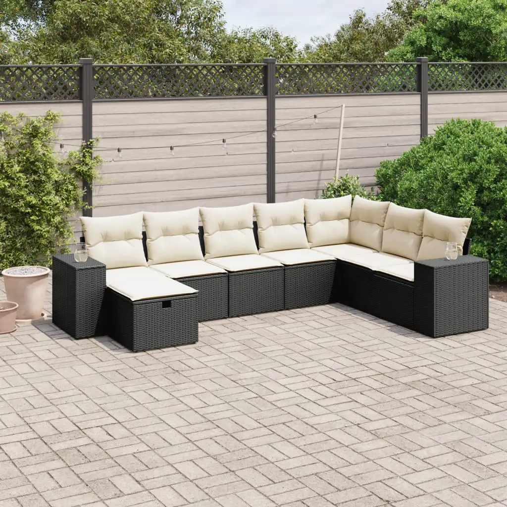 Ensemble canapé modulable 8 pièces en polyrotin pour grande terrasse et jardin Noir Coussins Crème – ComfortXL Outdoor Living