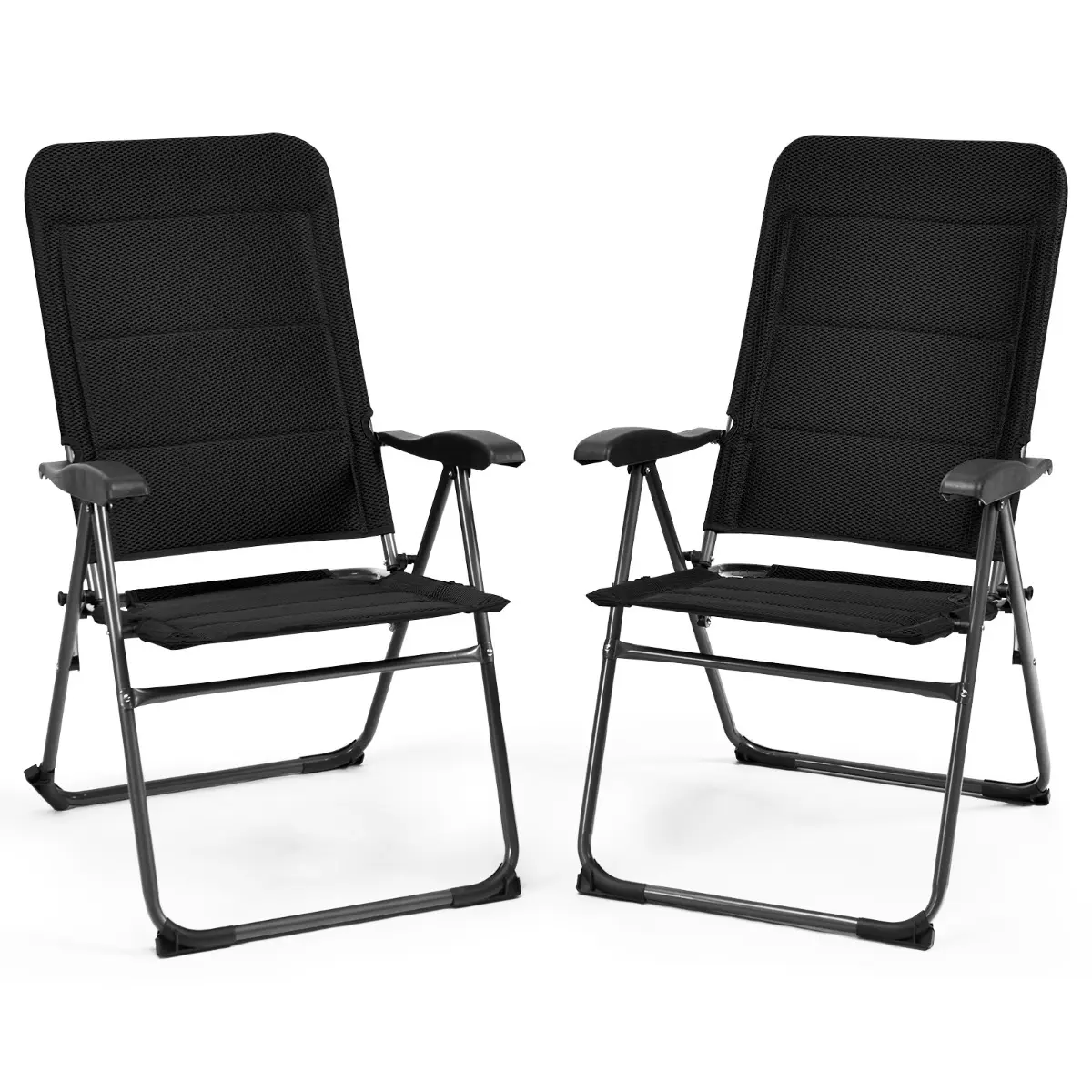 Ensemble de 2 Chaises Longues de Patio Rembourrées Fauteuils Inclinables à 7 Positions Réglables Chaise Pliante Capacité 136 Kg Noir