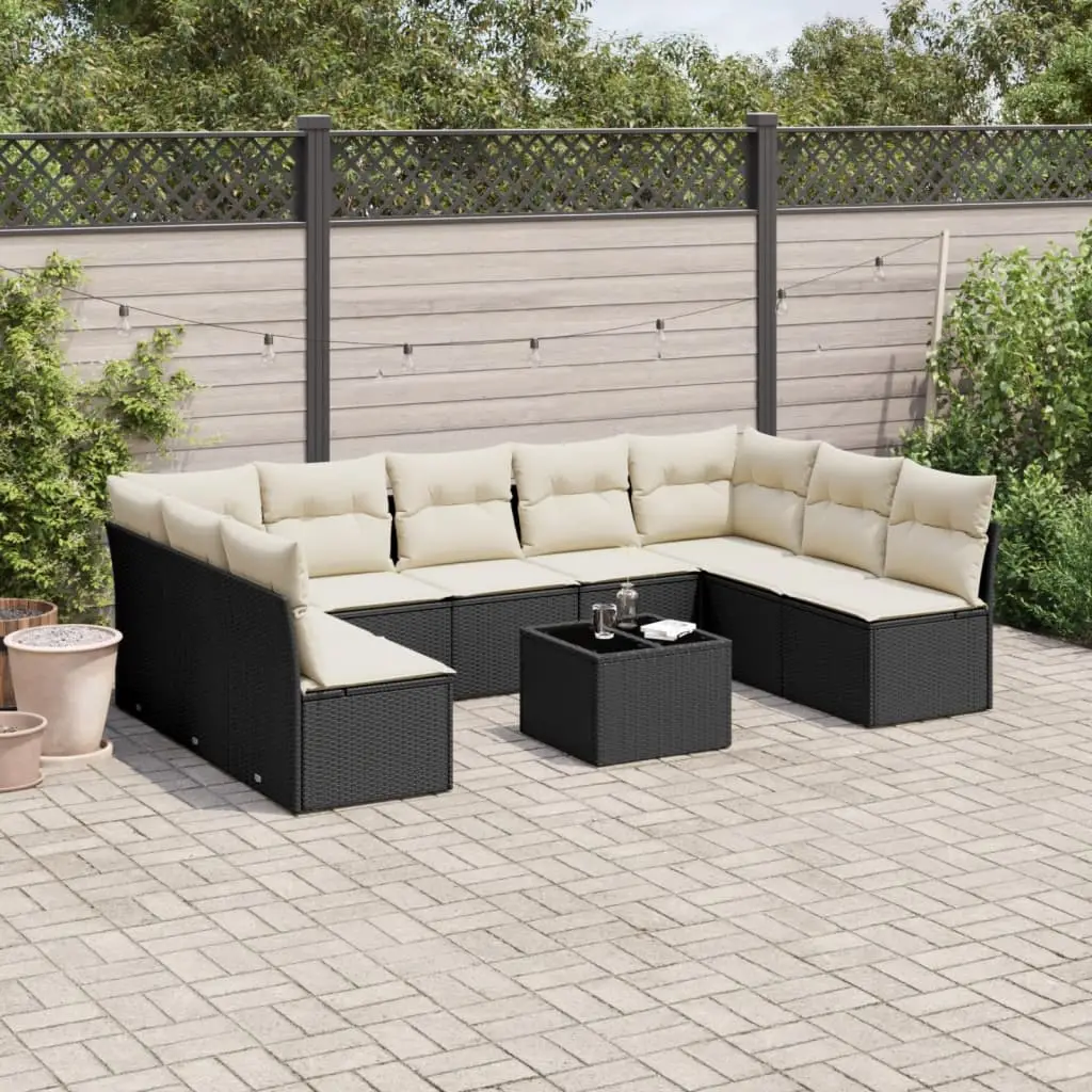 Ensemble de jardin 9 places résine tressée modulable avec coffre de rangement Noir et Crème – ComfortXL Outdoor Living