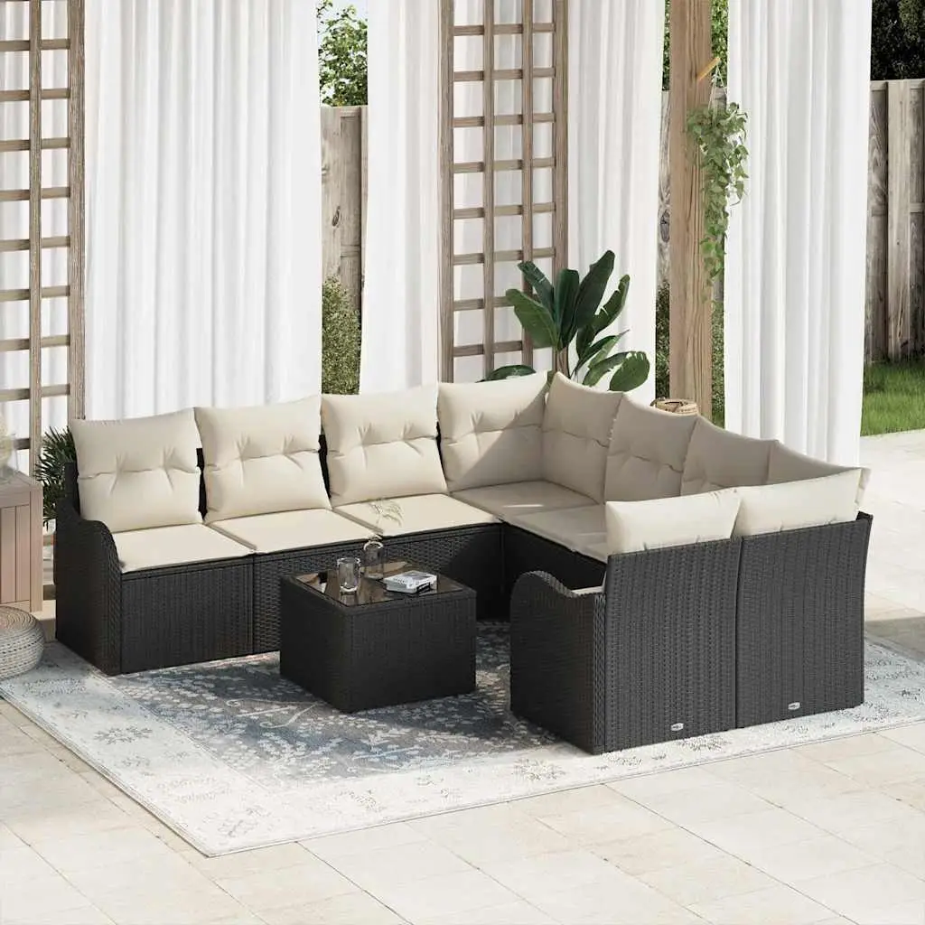 Ensemble de canapé de jardin avec coussin 9 pcs Noir polyrotin vidaXL 3345637