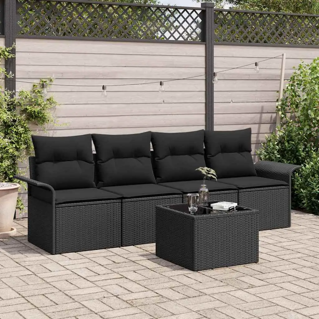 Ensemble de Canapés avec coussin 5 pcs Noir polyrotin vidaXL 3345233