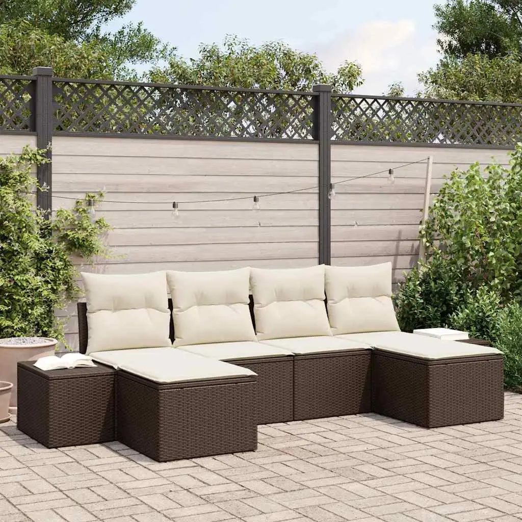 Ensemble Canapé Jardin 4 pcs Résine Tressée Marron et Crème avec Poufs et Rangement pour Extérieur – ComfortXL Outdoor Living