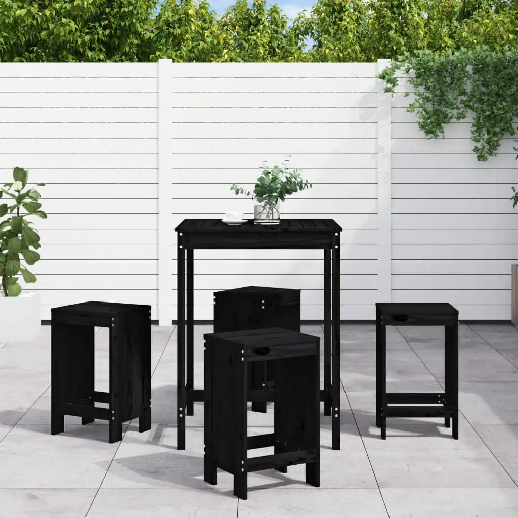 Ensemble de bar de jardin 5 pcs noir bois de pin massif vidaXL 3157743