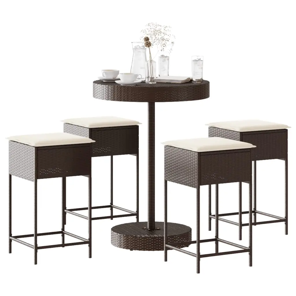 Ensemble de bar de jardin avec coussins 5 pcs marron poly rotin vidaXL 3261443