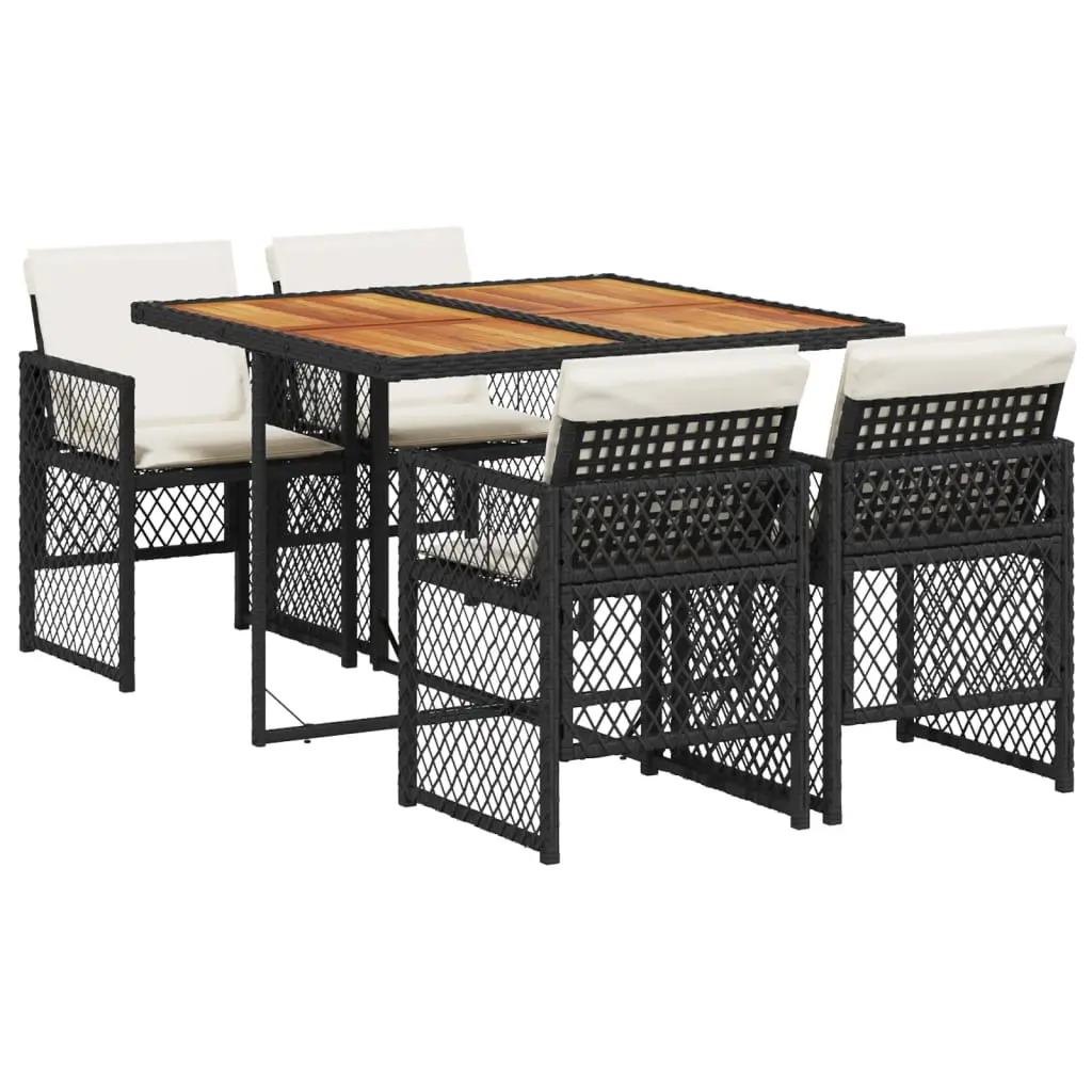 Ensemble de 5 pcs table de jardin et chaises avec coussins – mobilier de jardin noir résine tressée-JU2383