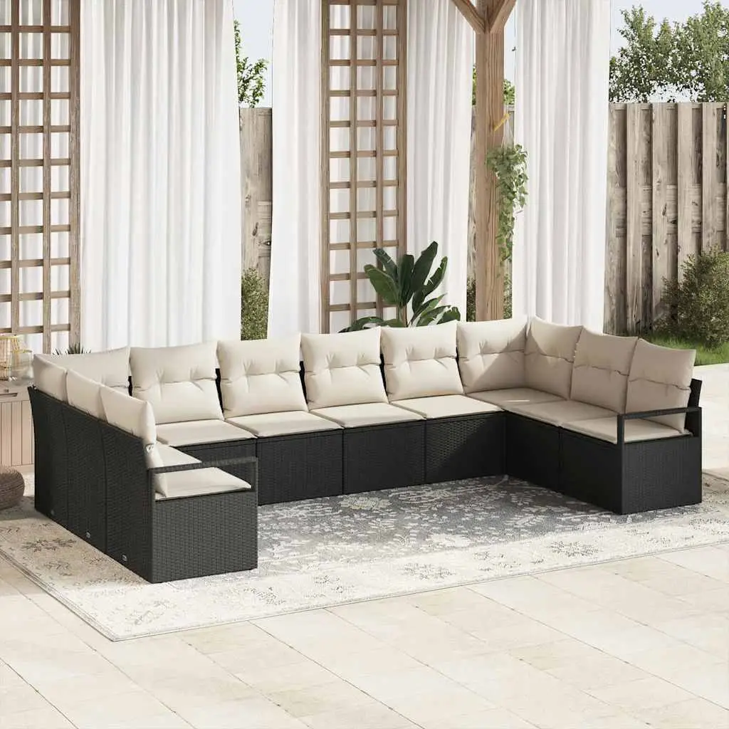 Ensemble de Canapés avec coussin 10 pcs Noir polyrotin vidaXL 3346557
