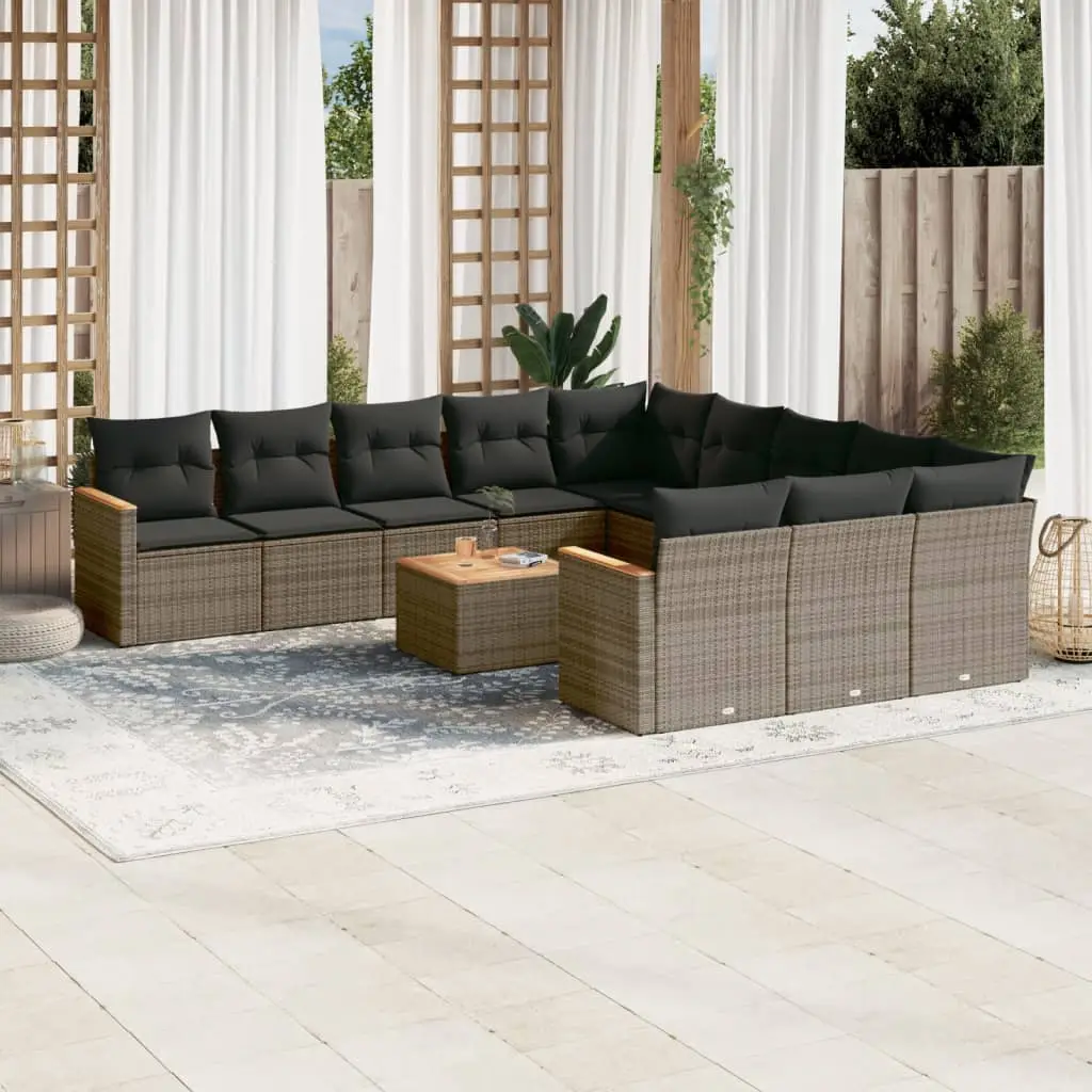 Ensemble de patio 12 pièces en résine tressée avec table et coffres de rangement Gris – ComfortXL Outdoor Living
