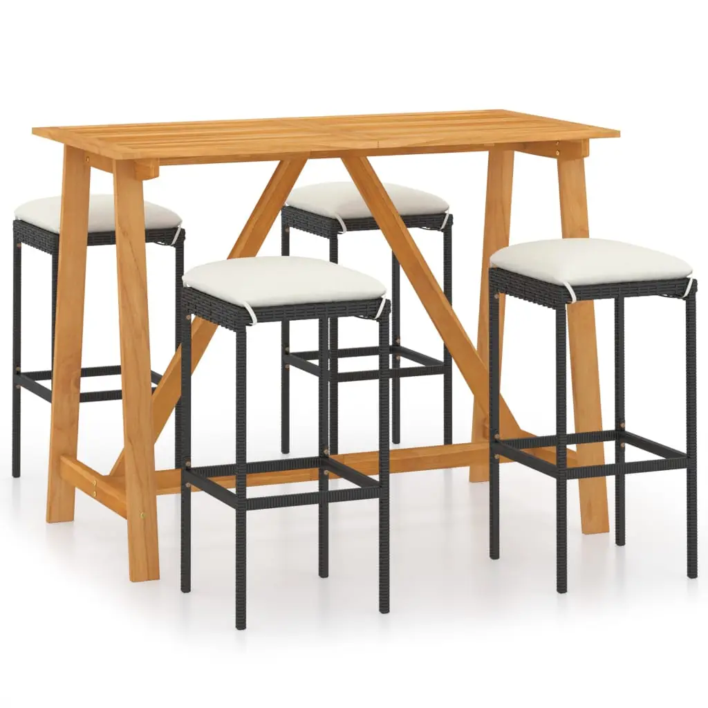 Ensemble de 5 pcs bar de jardin – Mobilier d’extérieur avec coussins Noir