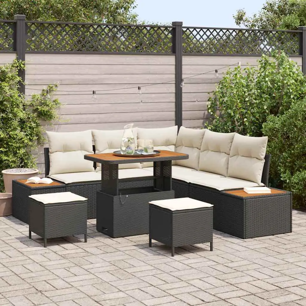 Ensemble de jardin 8 pièces polyrotin et acier pour 7 personnes Noir – ComfortXL Outdoor Living