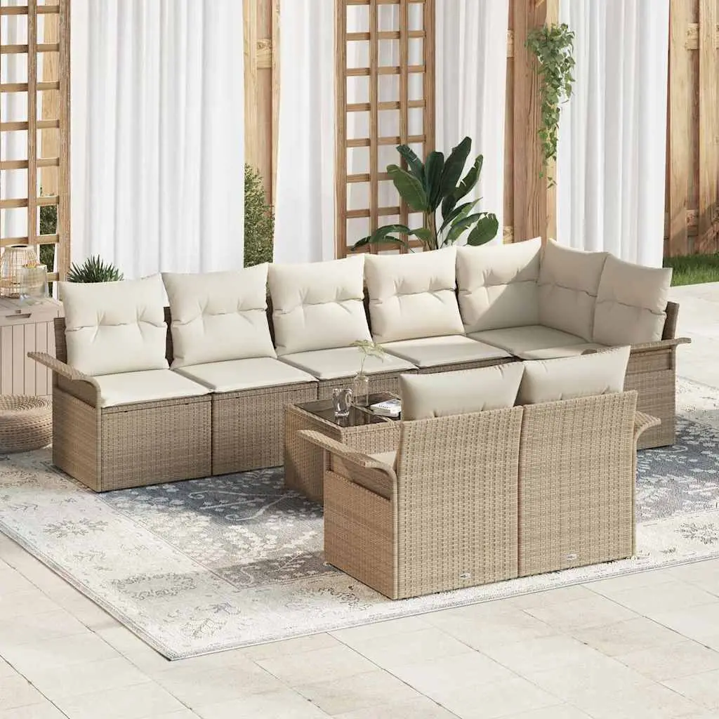 Ensemble canapé de jardin 9 places en poly rotin modulable avec table ajustable pour terrasse Beige – ComfortXL Outdoor Living