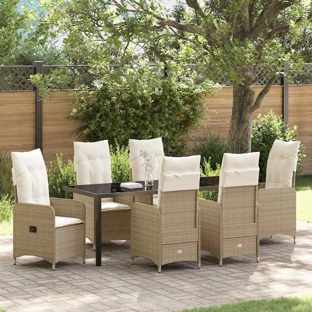 Ensemble de salle à manger pour jardin 7 pcs Beige polyrotin vidaXL 3379658 Beige