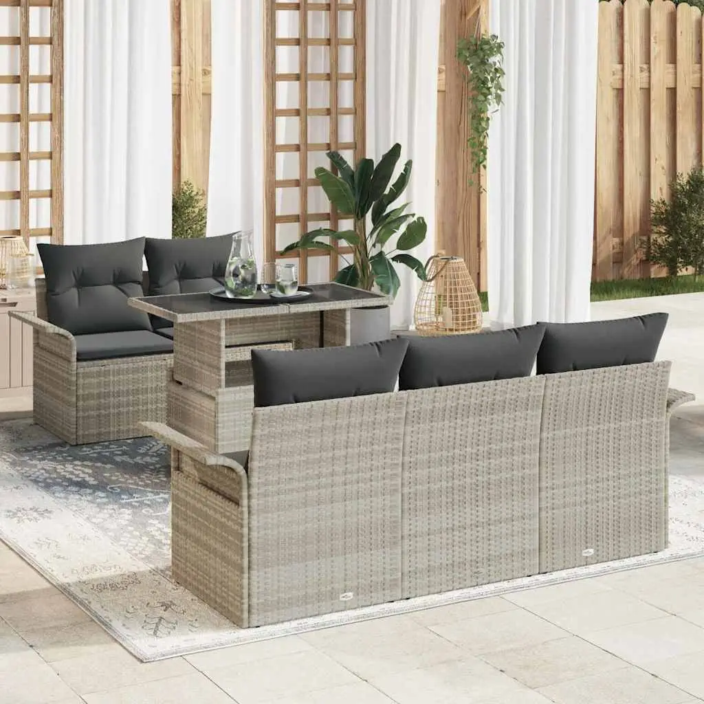 Ensemble d’extérieur 6 pcs en poly rotin avec table et pieds ajustables Gris clair – ComfortXL Outdoor Living