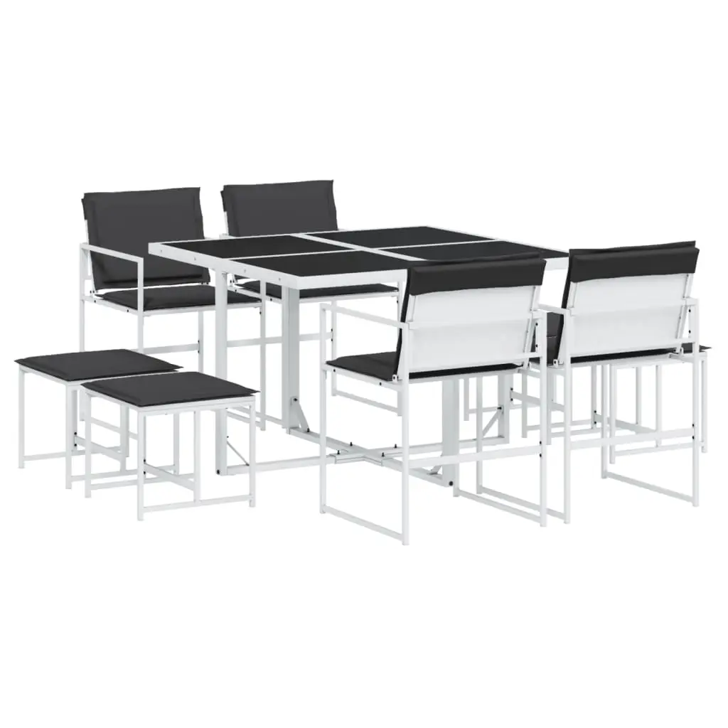 Ensemble de 9 pcs table de jardin et chaises avec coussins – mobilier de jardin blanc textilène-JU3102