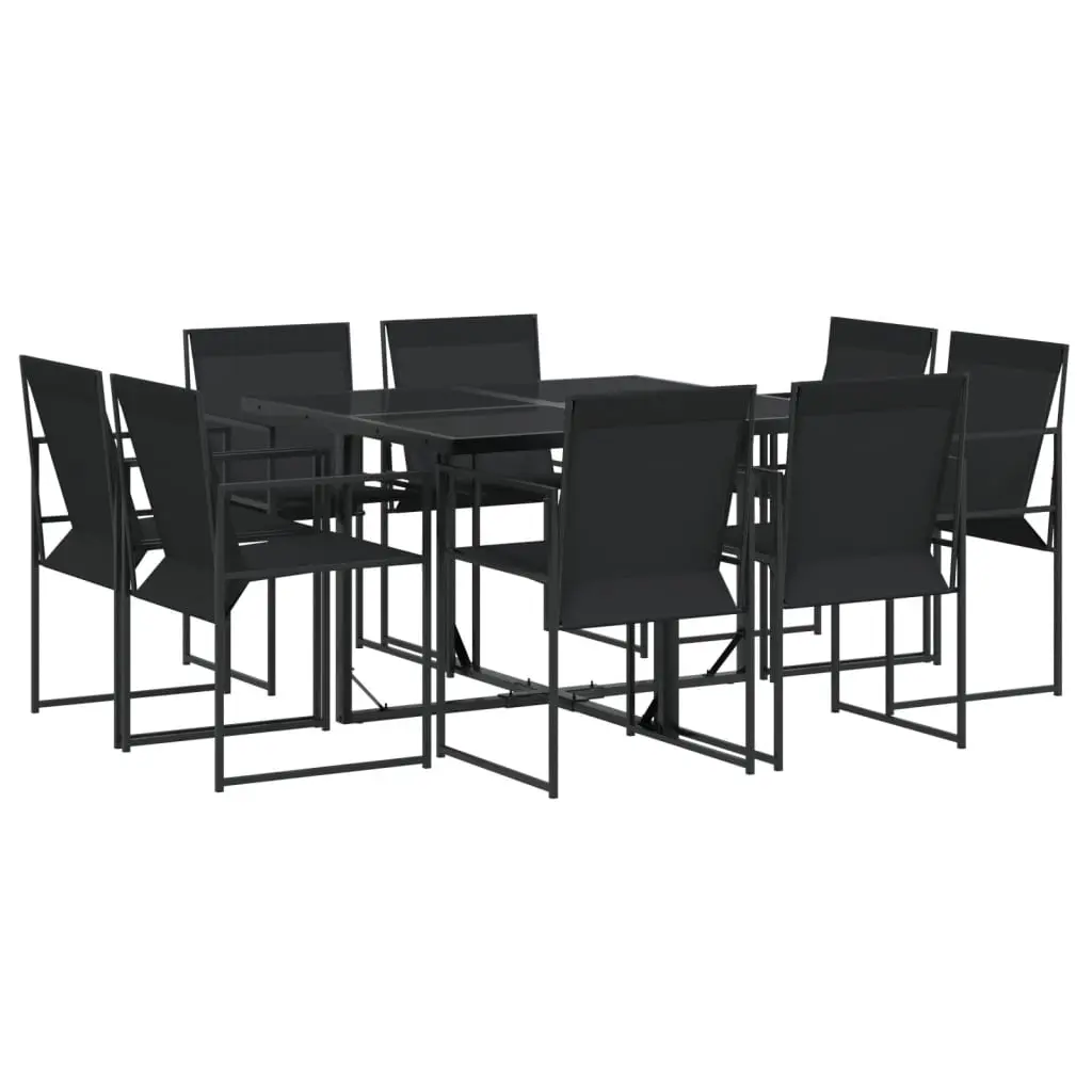 Ensemble de 9 pcs table de jardin avec chaises – mobilier de jardin noir textilène-JU2966