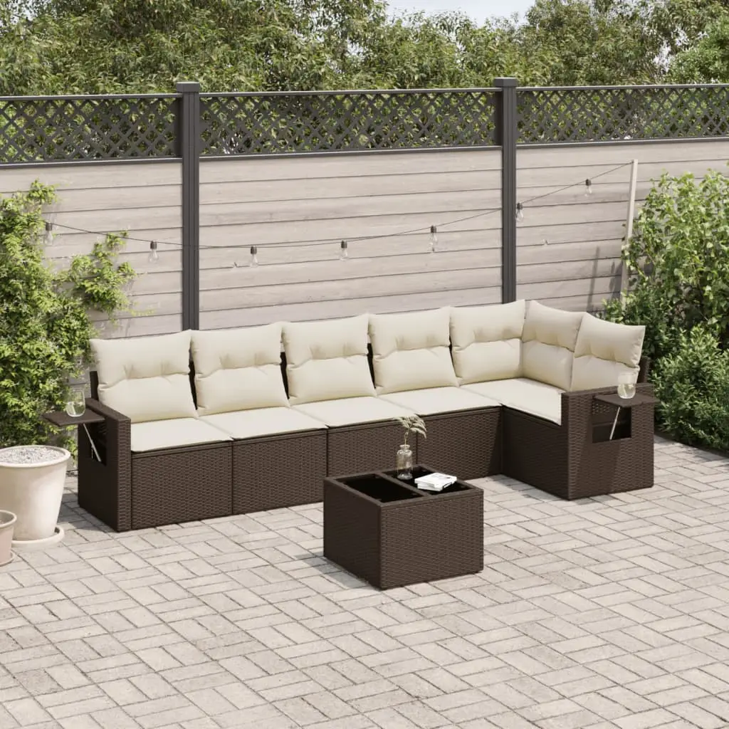Ensemble canapés de jardin 6 places poly rotin avec rangement intégré pour patio Marron – ComfortXL Outdoor Living