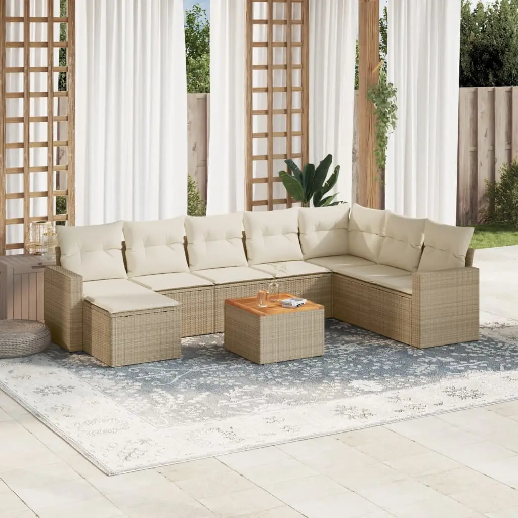 Ensemble Canapé de Jardin 8 Places en Poly Rotin Modulable Beige Coussins Crème – ComfortXL Outdoor Living