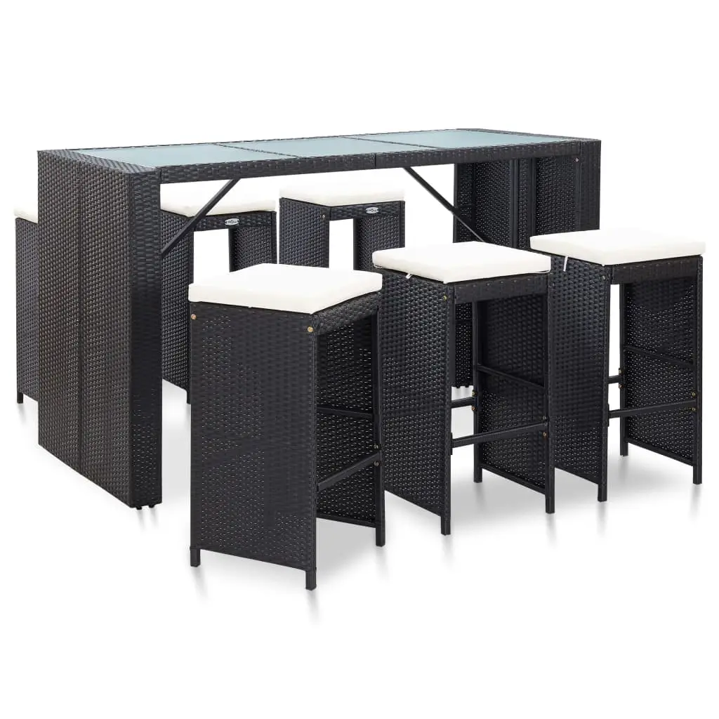 Ensemble de bar de jardin 7 pcs avec coussins poly rotin noir vidaXL 49560