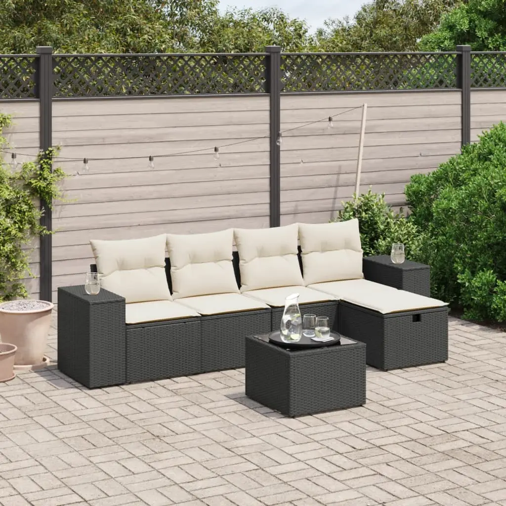 Ensemble de jardin 6 pièces poly rotin avec table basse et repose-pied pour extérieur Noir – ComfortXL Outdoor Living
