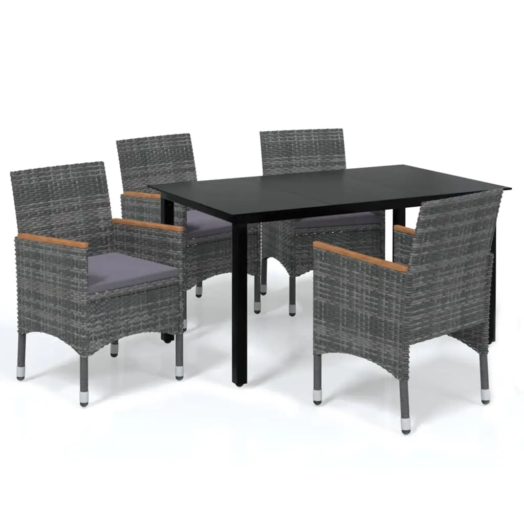 Ensemble de 5 pcs table de jardin et chaises avec coussins – mobilier de jardin Résine tressée Gris-JU2429