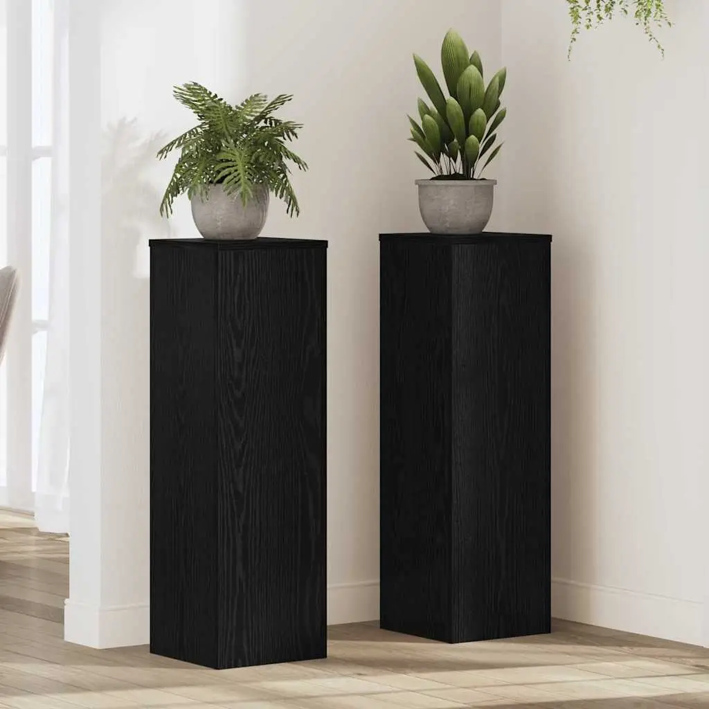 Ensemble de 2 Porte-plantes Tour en Bois Ingénierie Finition Texturée pour Déco Intérieur Chêne Noir 80 cm – ComfortXL Outdoor Living