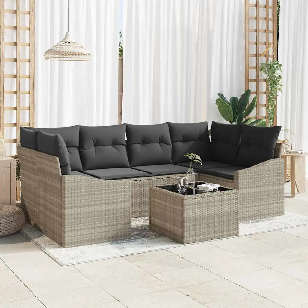 Ensemble de Canapés avec coussin 7 pcs Gris clair polyrotin vidaXL 3346622