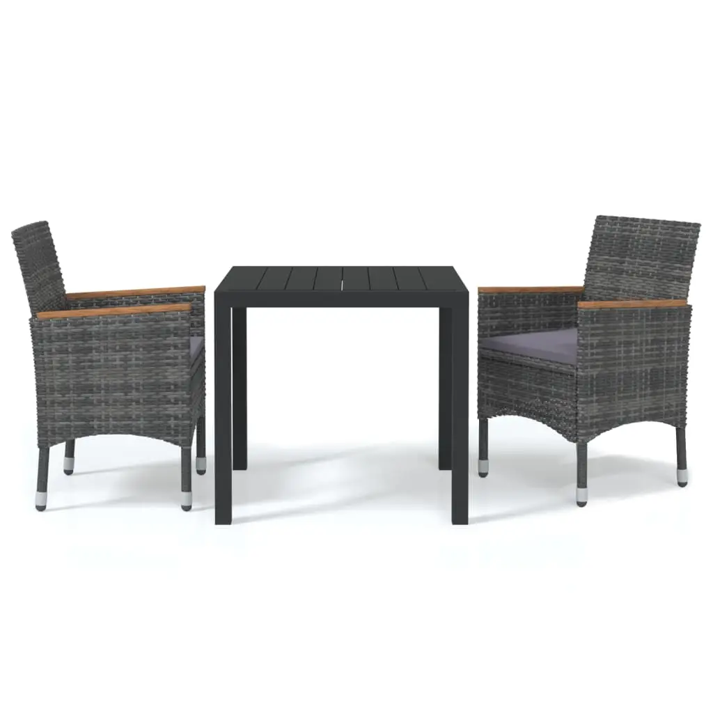 Ensemble de 3 pcs table de jardin et chaises avec coussins – mobilier de jardin Résine tressée Gris-JU2414
