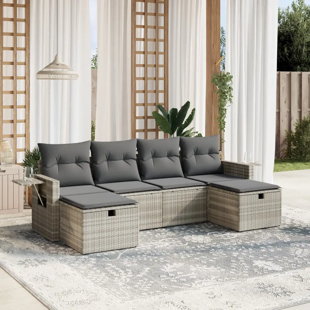Ensemble de jardin d’extérieur 6 personnes en polyrotin configurable avec repose-pieds Gris Clair – ComfortXL Outdoor Living