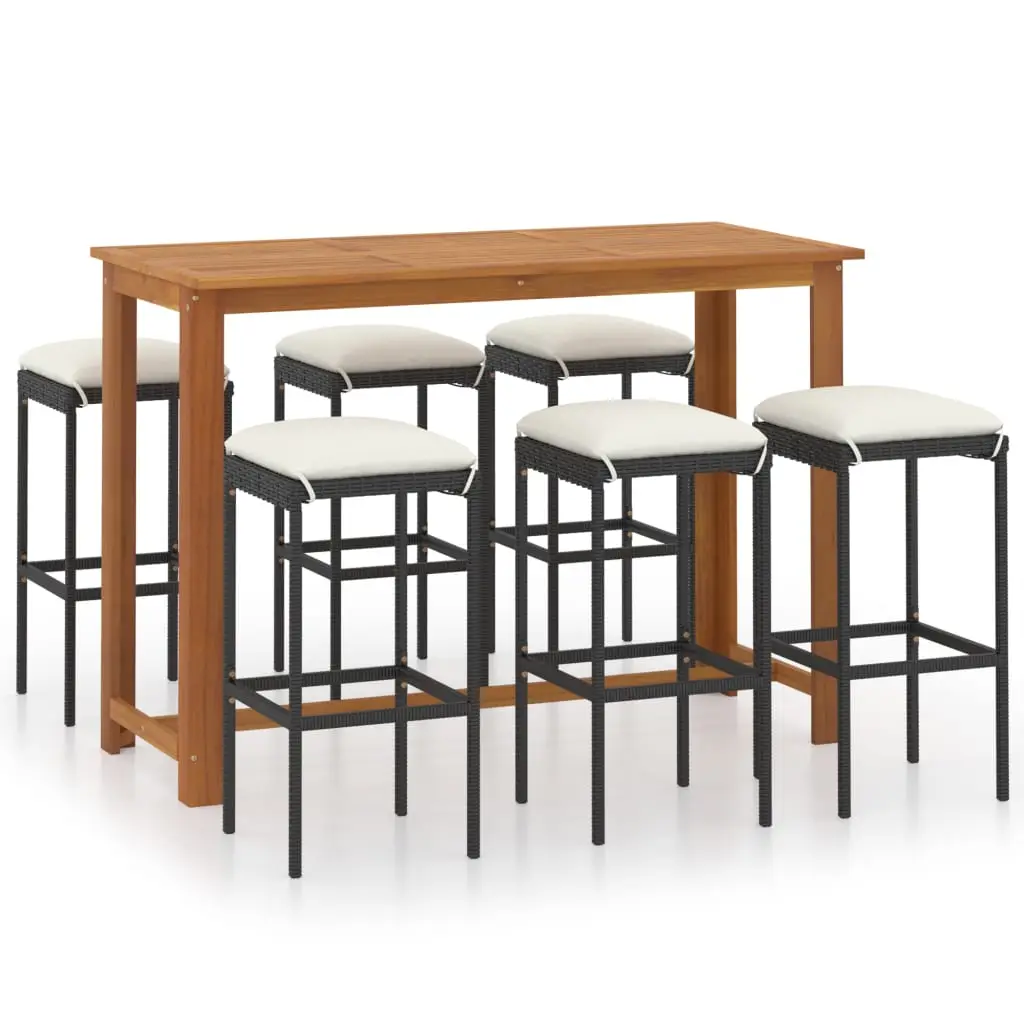 Ensemble de 7 pcs bar de jardin – Mobilier d’extérieur avec coussins Noir-JU2014