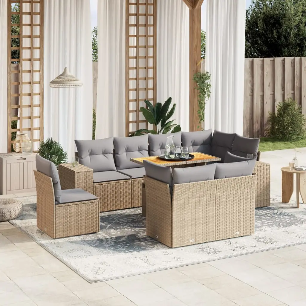 Ensemble de jardin 9 places résine tressée Beige modulable table à hauteur réglable – ComfortXL Outdoor Living