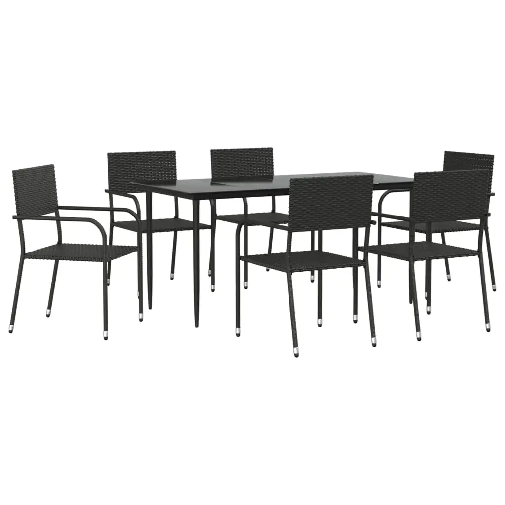Ensemble de 7 pcs table de jardin avec chaises – mobilier de jardin noir résine tressée et acier